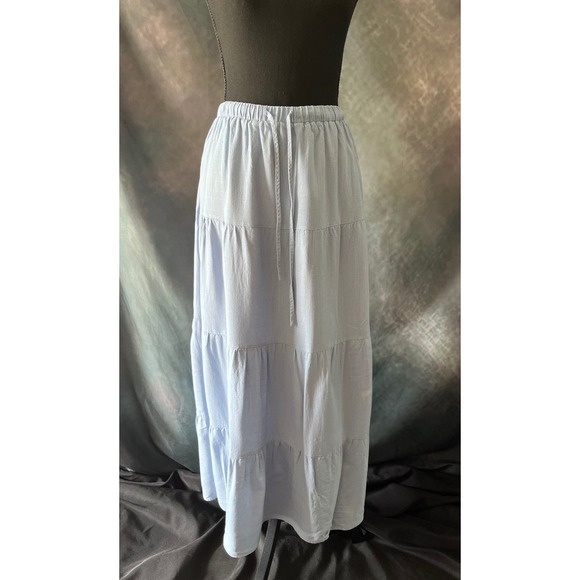 Sincerely Jules Women's Blue Tiered Linen Blend Maxi Skirt Elastic Waist Size S - Picture 1 of 8